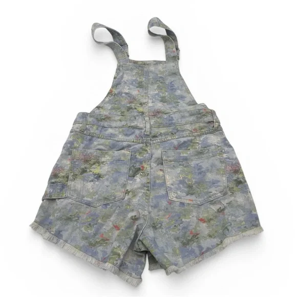 PILCRO Blue and Green Floral-Trim Denim Overall Shorts Size 30 - Picture 2 of 5